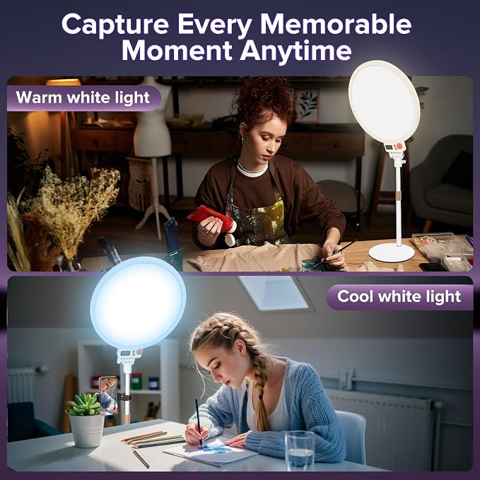 12" Large Ring Light with Stand, 7000K Full-Screen Selfie Light Ring with Phone - Image 4