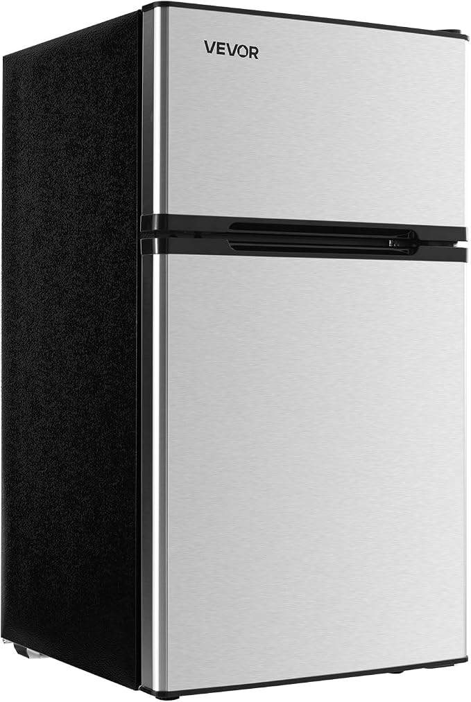 VEVOR Mini Fridge with Freezer, 3.2 Cu.Ft, Dual Zone Compact Refrigerator, 3 Modes Adjustable Temp, Energy Efficient Small Fridge, Reversible Door, Low Noise, for Bedroom, Dorm, Brushed Stainless - Image 9