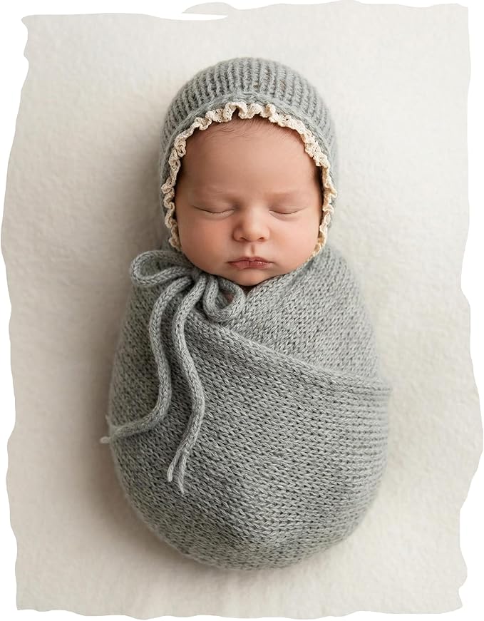 Newborn Photography Props Wraps & Ruffle Edge Bonnet by CHICODISE