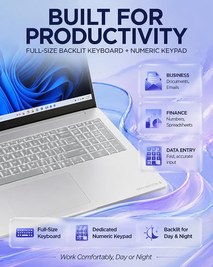 HP OmniBook 3 17.3" Touchscreen Laptop, AMD Ryzen 5 130 Processor (Up to 4.55 GHz), 16GB RAM, 1TB SSD, FHD IPS Display, Backlit Keyboard, Windows 11 Pro, Radeon 660M Graphics, Wi-Fi 6, Copilot+ PC - Image 5
