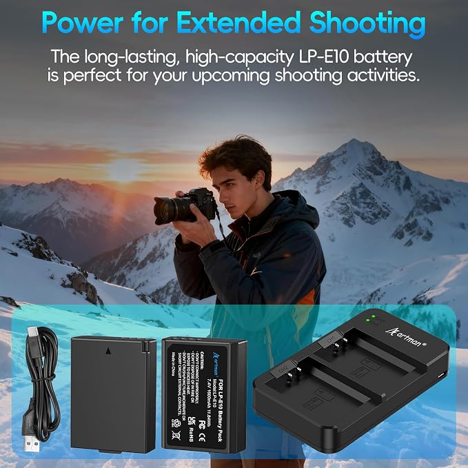 Artman LP-E10 Battery 2-Pack 1600mAh and Rapid Dual LP E10 Battery Charger - Image 7