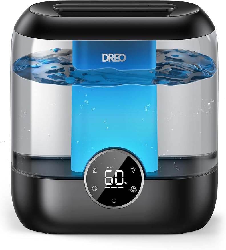 DREO 6L Top Fill Humidifiers for Bedroom, 60H Runtime, 28 dB Quiet Supersized Cool Mist Humidifiers for Large Room, Ultrasonic Humidifier for Home, Plant, Baby, Night Light, Indoor by DREO