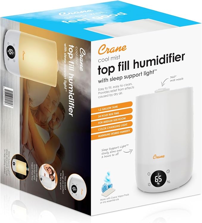 Crane Ultra-Quiet 3-in-1 Humidifier, Essential Oil Aroma Diffuser & Soothing Sleep Light - Compact 1.2 Gallon Capacity with Adjustable Night Light & Fragrance Tray - Ideal for Bedroom and Office - Image 9