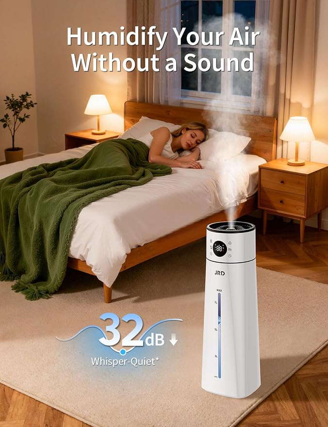 JRD Humidifier Large Room 8L/ 2.1Gal, Ultrasonic Cool Mist for Bedroom, Quiet Humidifier with Remote Control, 10 Mist Modes, 24H Timer, Night Light, AI Mode, 40H Run for Home Office Baby Pets Plants - Image 7