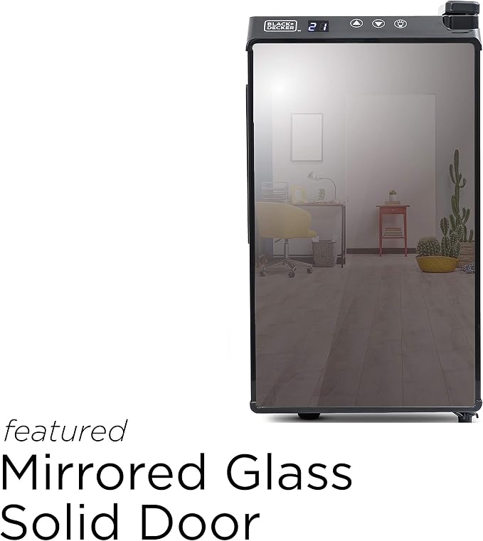 BLACK+DECKER 8-Bottle Thermoelectric Wine Chiller, BD60326, Mirrored Door | Thermoelectric Wine Cooler with Temperature Control, 8 Bottle Fridge for Reds, Whites and More, LED Display, Chrome Racks - Image 2