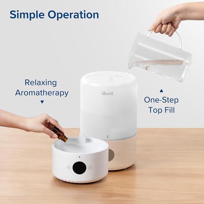 LEVOIT Smart Cool Mist Top Fill Humidifiers for Bedroom with Sensor, Auto Humidity Setting, APP & Voice Control, Essential Oil Diffuser, Ultra Quiet Operation, Super Easy Top Fill, 3L, White - Image 6