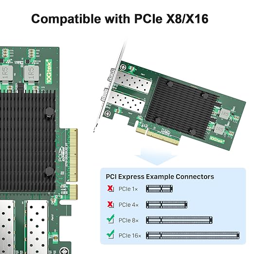 10Gtek 10Gb PCI-E NIC Network Card, Dual SFP+ Port, - Image 2