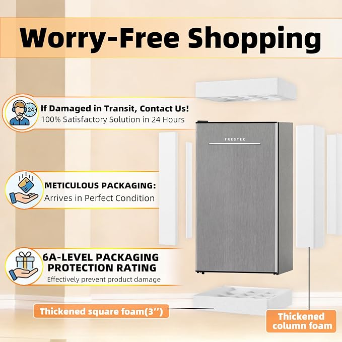 3.2 Cu. Ft. Mini Fridge with Freezer Small Refrigerator, Mini fridge for Bedroom, Dorm, Single Door, Energy Saving, Low Noise,Adjustable Thermostat,Mini Fridge for Office (Grey) - Image 4