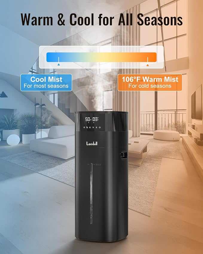 Cool and Warm Mist Humidifier Large Room, 5.3Gal/20L Humidifiers for Home 2000 sq ft, Whole House Humidifiers with Diffuser Extended Tube, Air Humidifier for Bedroom Nursery Baby Plants Black - Image 3