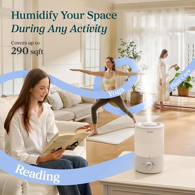 LEVOIT - Humidifiers for Bedroom - Quiet (3L Water Tank) - Cool Mist/Top Fill/Essential Oil Diffuser/25Watt - Home/Large Room - 360° Nozzle - Rapid Ultrasonic Humidification for Baby Nursery/Plant - Image 6