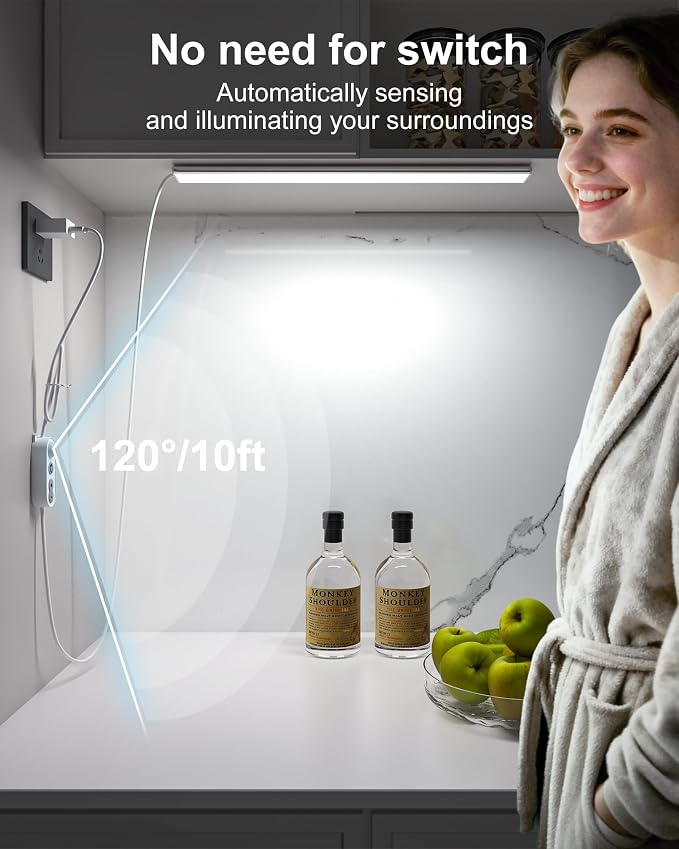 ASOKO Motion Sensor Dimmable Led Under Cabinet Lighting, 16 inches Plug in Led - Image 3