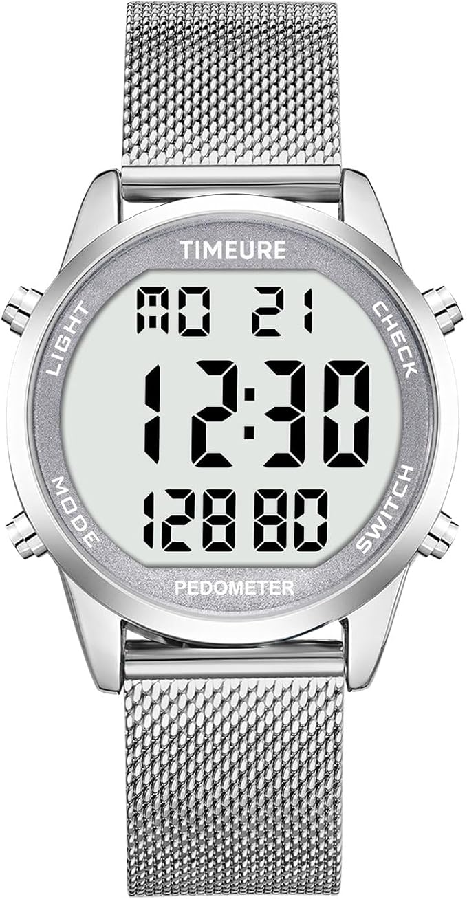 Men's Pedometer Watch with Stainless Steel Bracelet, Step Counter Watch No App by TIMEURE