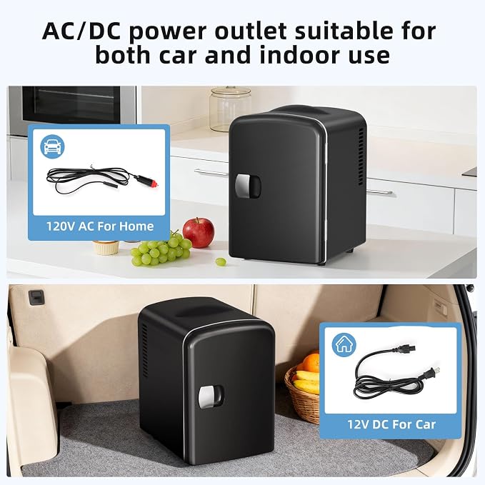 Antarctic Star 4L/6 Can Portable Mini Fridge,Personal Compact Refrigerator,Small Cooler for Food,Drinks or Skin Care, AC/DC for Bedroom, Car, Office & Dorm, Black - Image 3