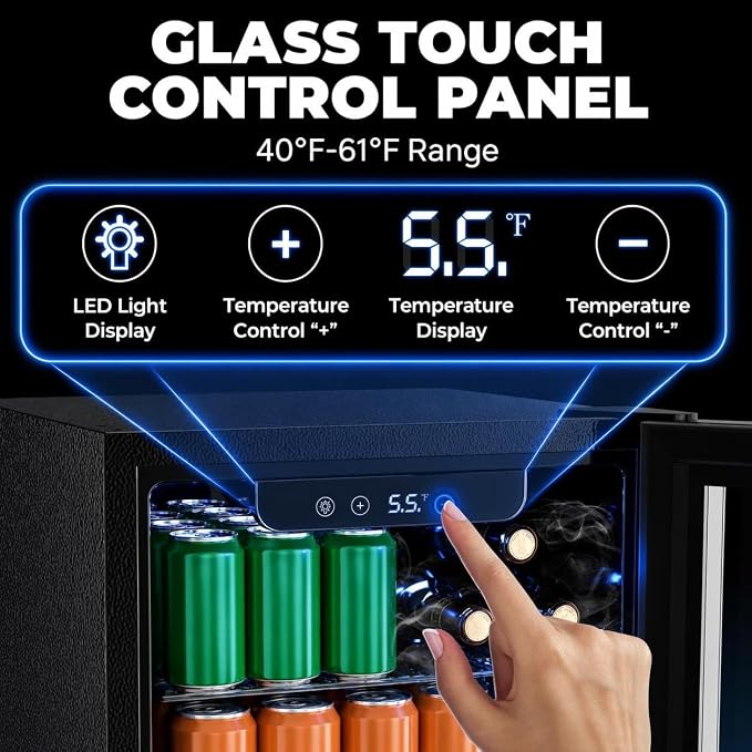Electactic 1.7 Cu.ft Beverage Refrigerator Cooler, 68 Can Mini Fridge Glass Door with Adjustable Shelves, Digital Temperature Display, Freestanding Small Drink Fridge for Home, Office or Bar(Black) - Image 4