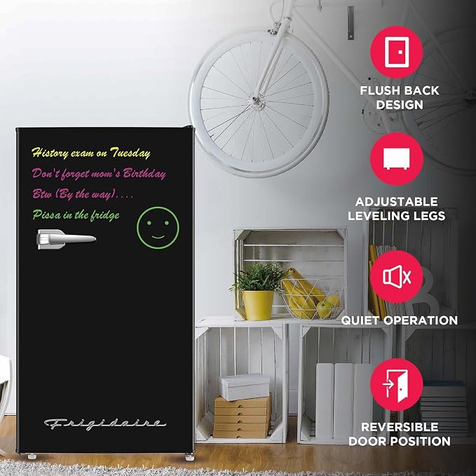 Frigidaire EFR331 Single Door Compact Refrigerator - Adjustable Thermostat Control - Reversible Doors - Front Blackboard, Write and Erase - Ideal for Dorm, Office, RV, Room - Black, 3.2 Cubic Feet - Image 3