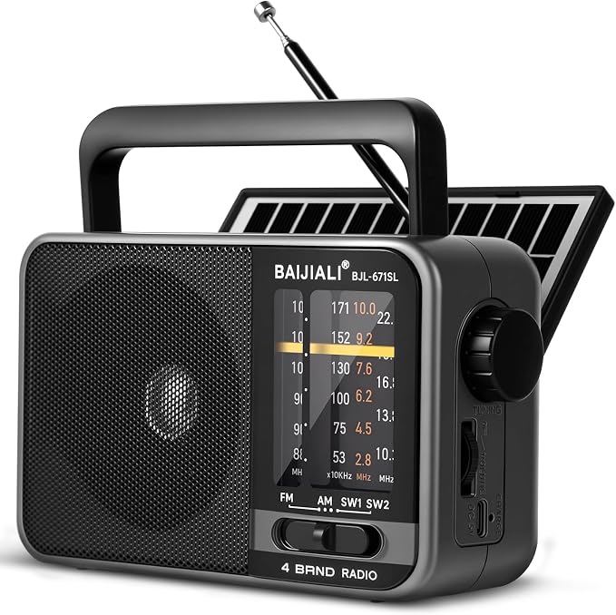 Solar-Powered Portable Radio, AM/FM/SW Radio with Loud Speaker, Built-in Rechargeable Battery and USB-C - Emergency Radio for Outdoor, Camping, Travel, Storms and Power Outages (Model BJL-671-Solar) by Unknown