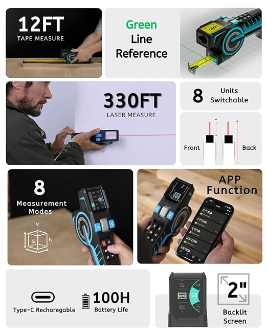 ACEGMET DTX10 & DT30 3-in-1 Digital Laser Tape Measure Bundle, 330Ft & 130Ft - Image 3
