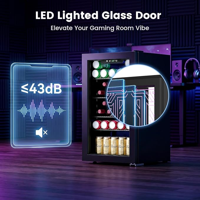 Electactic 3.2 Cu.Ft Compact Gaming Beverage Cooler | Light Up Glass Door, Digital Temp Control, Adjustable Shelves for Wine Beer Soda - Image 5