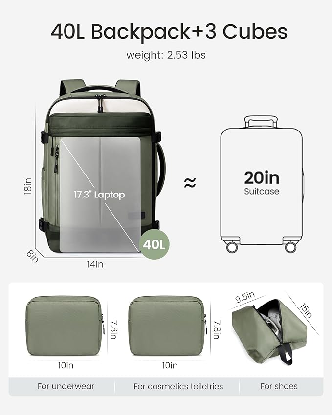 LOVEVOOK 40L Travel Backpack for Women, Airline Approved Carry On Luggage - Image 5