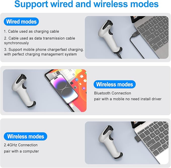 Symcode Bluetooth 2D Barcode Scanner 3-in-1 Wireless & USB Wired & Bluetooth - Image 5