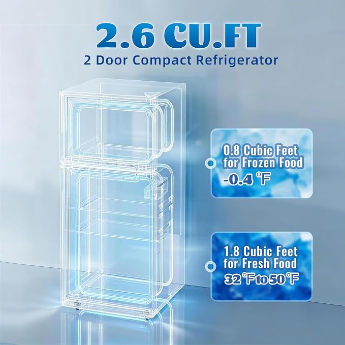 Mini Fridge with Freezer Ample Capacity 2.6 CU.FT Small Refrigerator with Top Freezer & 7 Adjustable Temperature 2 Door Small Fridge for Office, Dorm, Bedroom Black - Image 2