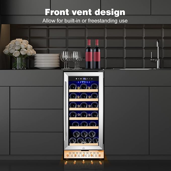 Wine Fridge 15'', 30 Bottles Wine Cooler Refrigerator, Undercounter or Freestanding, Removable Shelves, 40-65°F, Wine Cabinet with Double Glass Door, Wine Cooler for Home, Kitchen, Bar - Image 4