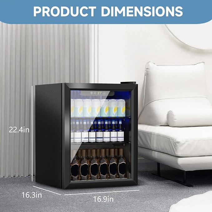 Stopasd Compact Beverage Refrigerator, 1.6 Cu.Ft/70 Can Drink Fridge, with Glass Door, Adjustable Shelves & Digital Display, Quiet Undercounter Small Fridge for Home/Office/Bar/Garage, Black - Image 3