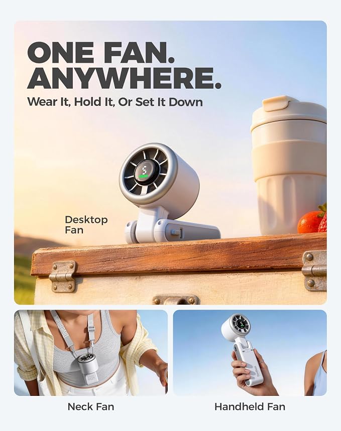 Diveblues Portable Handheld Turbo Fan, 5 Gear Wind, Battery Operated, Up to 12 Working Hours, 3 IN 1 Hand Fan with Air Turbo Tech Cooling Fan for Outdoor Activities, Travel, Working, Silvery white - Image 3