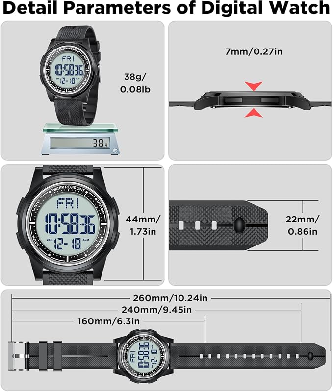 Beeasy Digital Watch for Men Women, 50M Waterproof, Ultra-Thin & Lightweight - Image 6