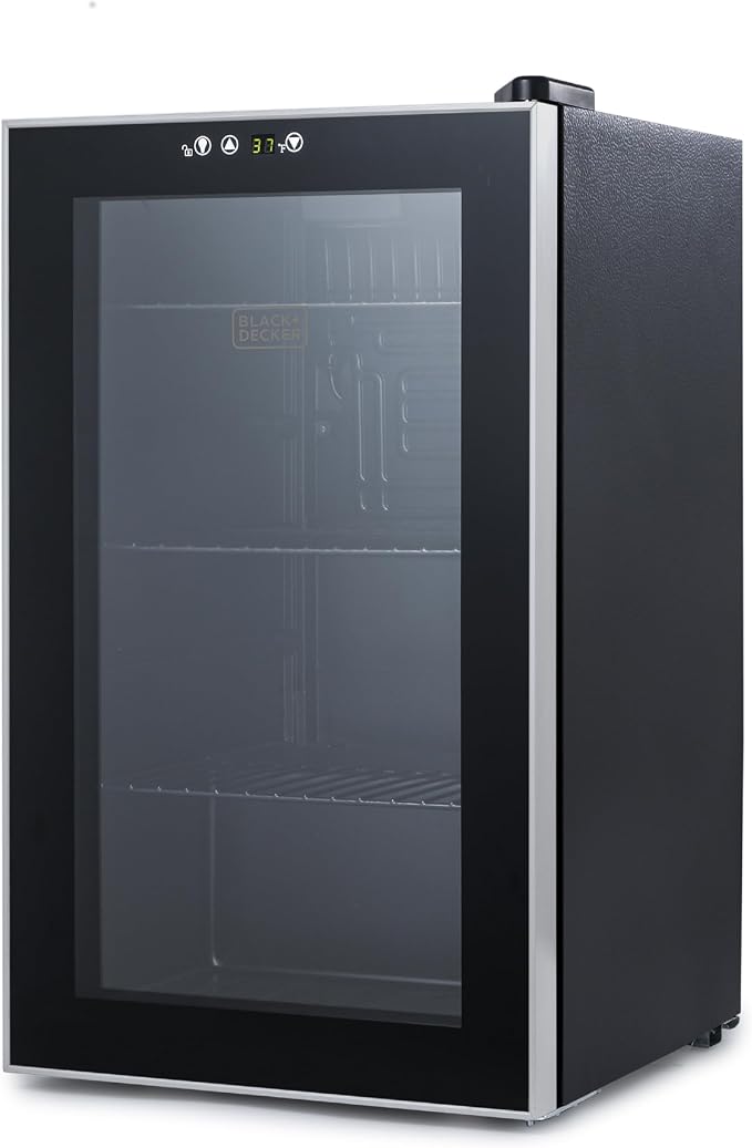 BLACK+DECKER 2.4 Cu. Ft. Beverage Cooler, BDB26HB | Beverage Fridge with Double Pane Glass Door, Drink Fridge with 76-Can Capacity for Home Bar, Home Office and More by Unknown