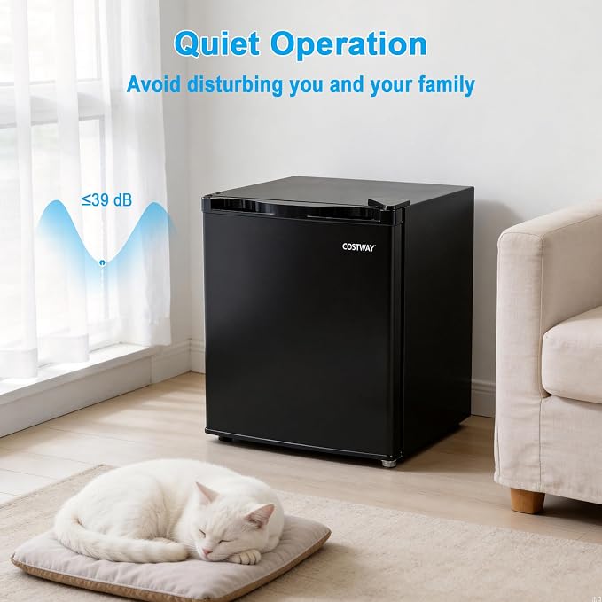 COSTWAY 1.7 Cu.Ft Mini Fridge with Compartment for Dorm Office Bedroom | Compact Small Refrigerator with Adjustable Thermostat, Reversible Single Door & Low Noise, for Drinks Fruits Snacks (Black) - Image 6