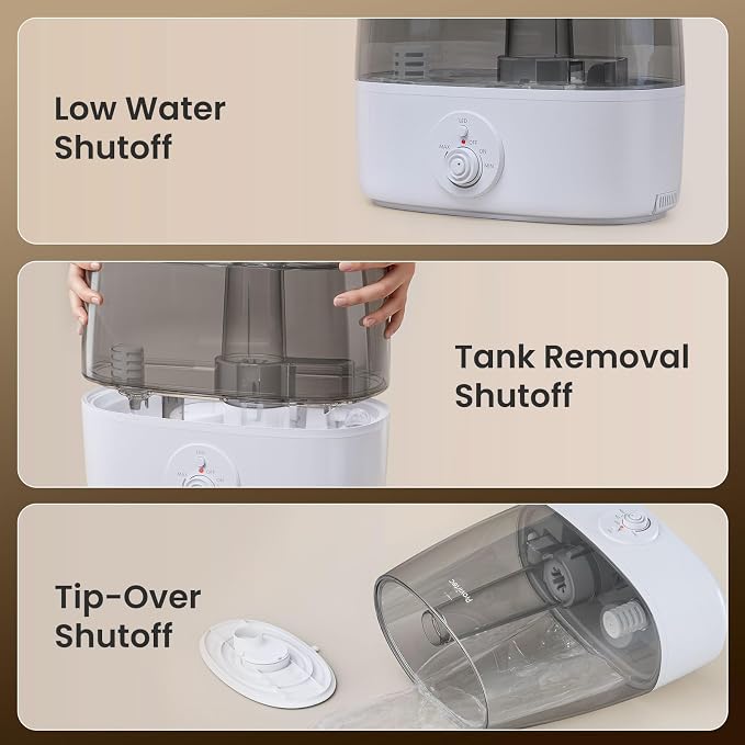 6.5L Stay Clean Tank Humidifier for Large Room, Low Maintenance, Top Fill Design, Ultra Quiet 65H Runtime, Cool Mist Ultrasonic for Bedroom, Home, Plants HC12 - Image 8