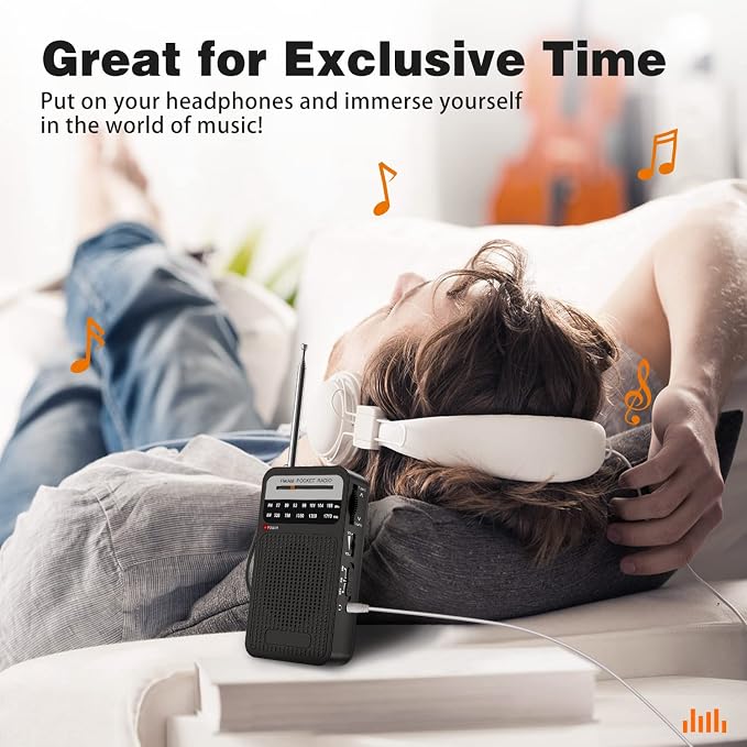 Portable Radio AM FM with Best Reception, Goodes Transistor Radio with Loud Speaker, 2AA Battery Operated, Headphone Jack for Indoor, Outdoor and Emergency Use-Black - Image 5