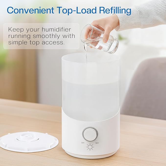 Cool Mist Humidifier for Bedroom, 3L Top Fill Ultrasonic Air Humidifier with Adjustable Knob Control, Quiet Operation, Auto Shut-Off, BPA-Free for Home, Baby, Office, Plants M4 - Image 2