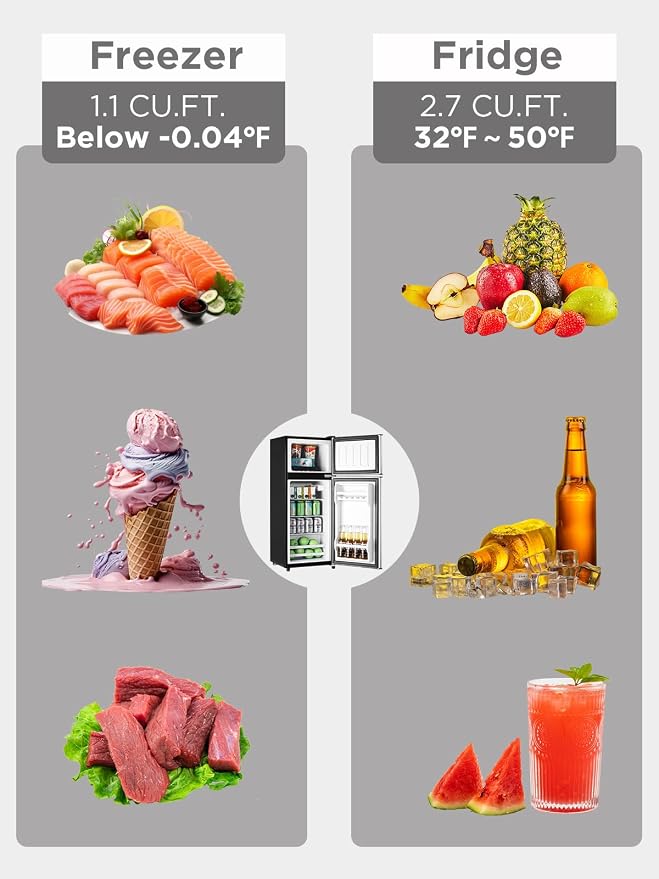 F.W.WOOLWORTHS 3.8 Cu.Ft Refrigerator with Freezer | Compact Fridge with 2 Doors for Office, Kitchen, Dorm and Bedroom, 7 Level Temp Adjustable Thermostat, Silver - Image 5