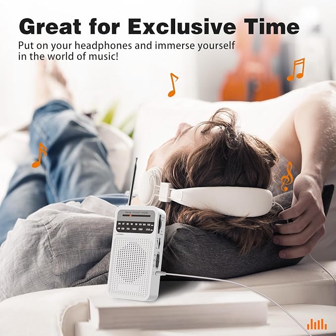 Portable Radio AM FM with Best Reception, Goodes Transistor Radio with Loud Speaker, 2AA Battery Operated, Headphone Jack for Indoor, Outdoor and Emergency Use - White - Image 5