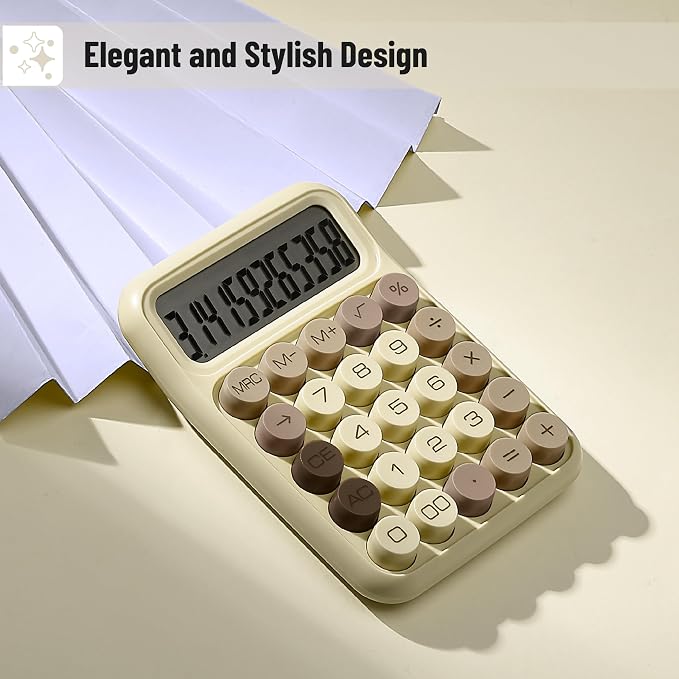 Mr. Pen- Mechanical Switch Calculator, 12 Digit Large LCD Display, Khaki Cream - Image 4
