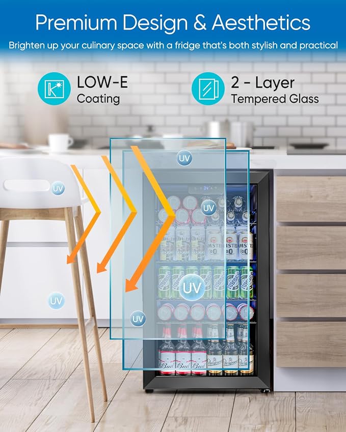 Feelfunn 3.2 Cu.Ft Mini Fridge with Glass Door - 126 Can Beverage Refrigerator Cooler for Drink Beer Wine Soda, Small Fridge for Bedroom Office Bar Dorm, 4 Adjustable Shelves, Black - Image 5