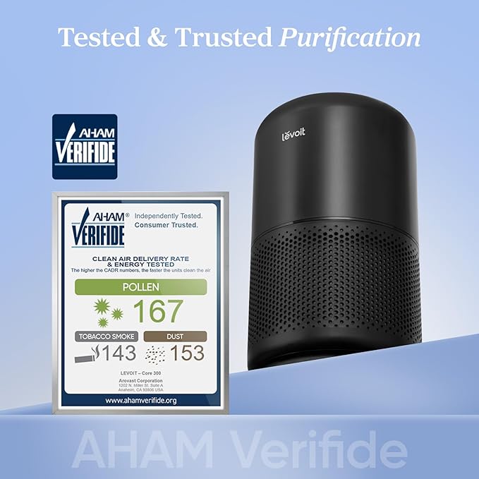 Levoit Air Purifier for Home Pets Hair Allergies in Bedroom Quiet Purifiers | Covers Up to 1073 ft², 3-in-1 Filter with HEPA Sleep Mode, Remove Dust Pollen Smoke Pet Odor, AHAM VERIFIDE, Core300-P, Black - Image 2