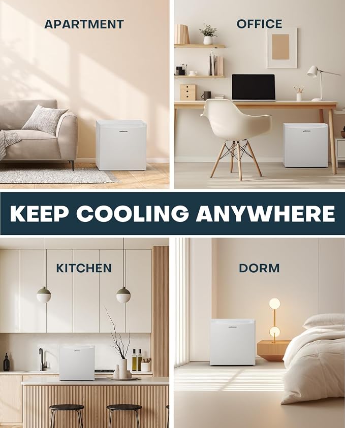 Upstreman 1.7 Cu.ft Mini Fridge with Freezer, White-FR17 | Dorm Essentials, Adjustable Thermostat, Energy Saving, Low Noise, Compact Refrigerator for Dorm, Office, Bedroom - Image 7