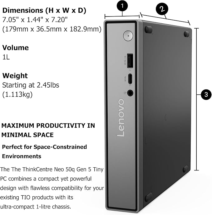 Lenovo ThinkCentre neo 50q Gen 5 Mini Desktop, Intel Core i5-13420H, 16GB | 512GB PCIE SSD, Wi-Fi 6E, BT 5.3, dual display, USB-C, Win 11 Pro, compact for office & remote work - Image 5