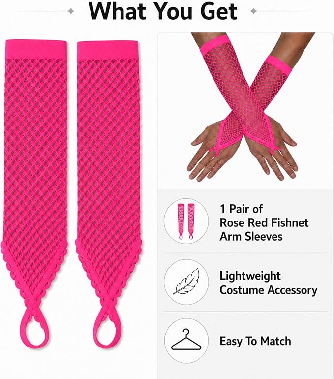 Seeksmile Women's Girls 80's Theme Party Emo Fingerless Arm Fishnet Gloves - Image 2