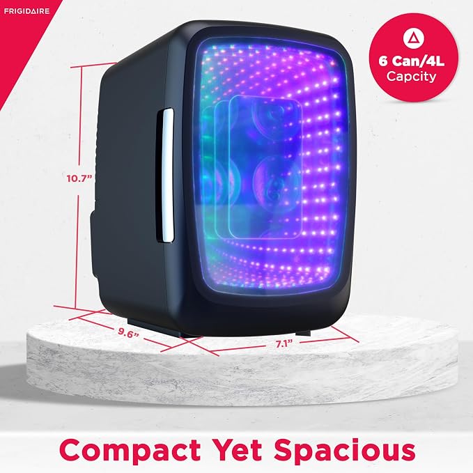 Frigidaire Gaming Light Up Mini Beverage Refrigerator, 6 can, 4 liters, Cooler with large see through door and LED lights Perfect for Gaming Experience, Home, Office, or Cars.12V Charger (Stealth) - Image 2