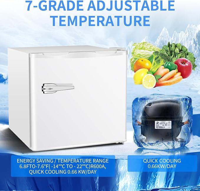 Antarctic Star 1.2 Cu.Ft Mini Upright Freezer, Compact Refrigerator with Adjustable Thermostat & Removable Shelves, Freestanding Small Freezer for Home Kitchen Office Garage, White - Image 6
