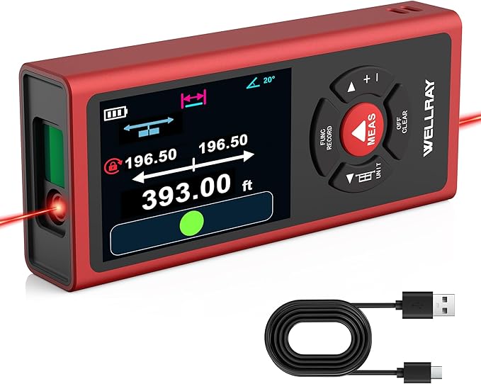 Dual Laser Measuring Tool 400Ft, Rechargeable Laser Measure Tool by WELLRAY