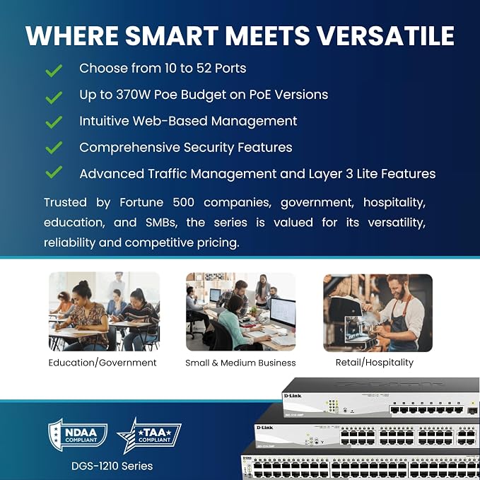 D-Link 28-Port Gigabit Smart Managed PoE+ Switch, 24 PoE+ Ports + 4 SFP Combo - Image 3