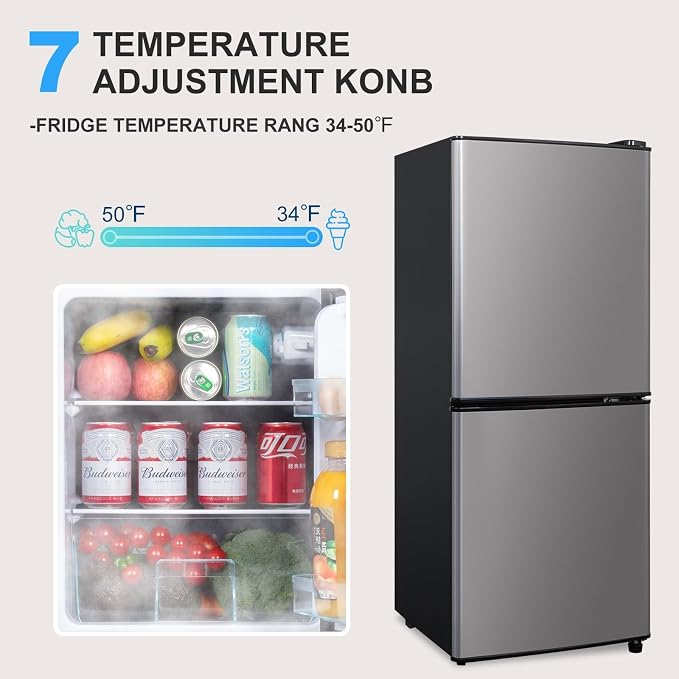 2.9 Cu.Ft Compact Double Door Mini Fridge - Top Freezer & Bottom Refrigerator | Energy Save,7-Level Precision Cooling | Ideal for Dorm, Bedroom, Office & Small Spaces | 7 Level Thermostat, LED Light, Small Fridge with Freezer for Bedroom, Office, Dorm - Image 6