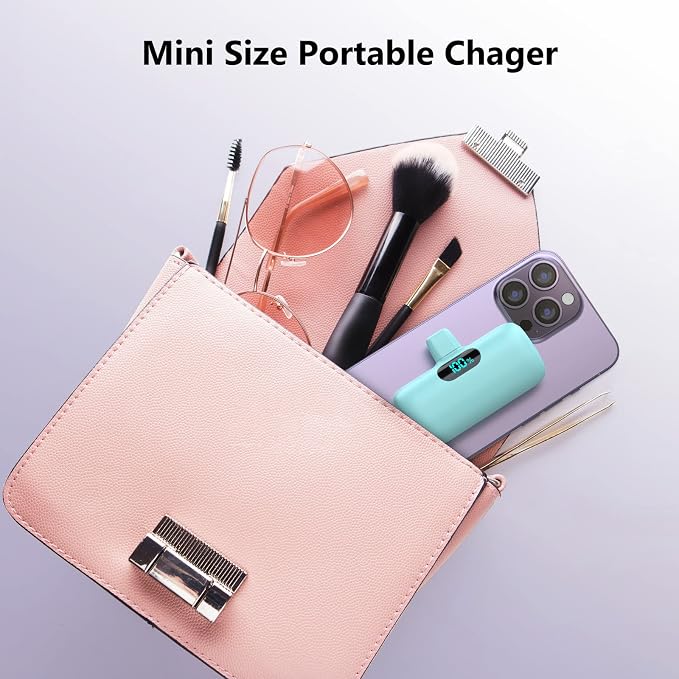 Mini Portable Charger for iPhone,5000mAh PD Fast Charging Battery Pack,LCD Display Cute Power Bank Portable Phone Charger for iPhone 14/14 Pro Max/13/13 Pro/12 Pro/11/XS/XR/X/8/7/6 (Green) - Image 3