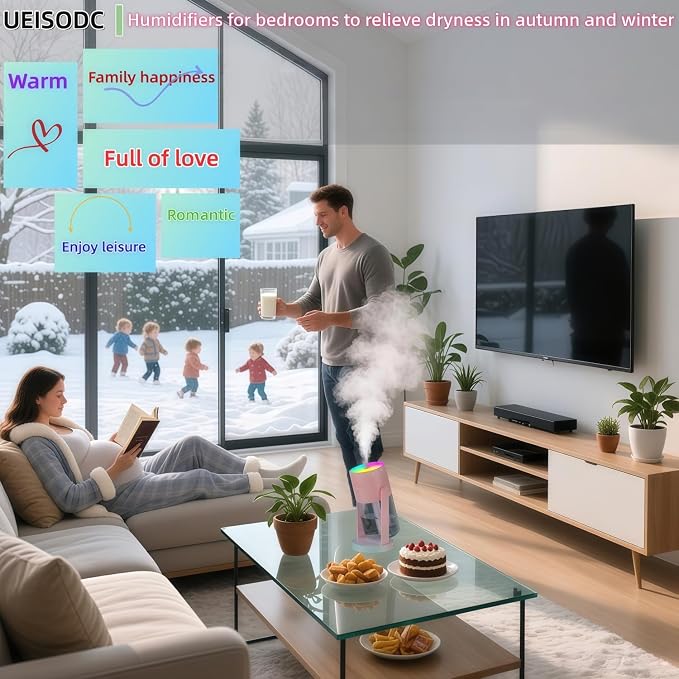 UEISODC Bedroom Humidifier, USB Mini Portable Humidifier with Ultrasonic Nano-Fine Mist, Auto Shut-Off, Rotatable Design, Quiet Operation, and Easy Refilling & Cleaning - Image 4