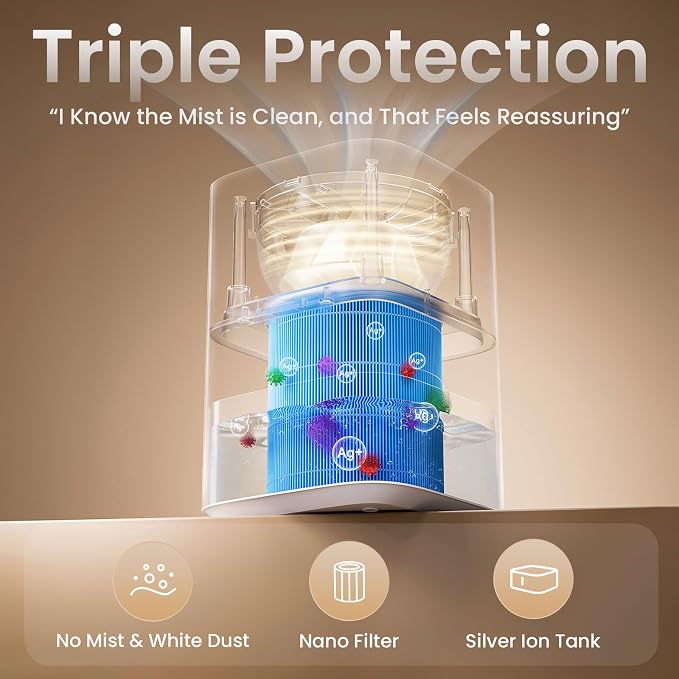Pro Baby Evaporative Humidifier for Bedroom, MistFree & No White Dust, BPA-Free and 16dB Quiet Sleep for kids, 3 Age-Modes, Auto Control, Tap Water Safe, 4L Easy Clean Tank for Nursery - Image 4